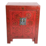 Antique Chinese cabinet - original red painted with patterns - patina - brass fittings - 1920s