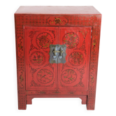 Antique Chinese cabinet - original red painted with patterns - patina - brass fittings - 1920s