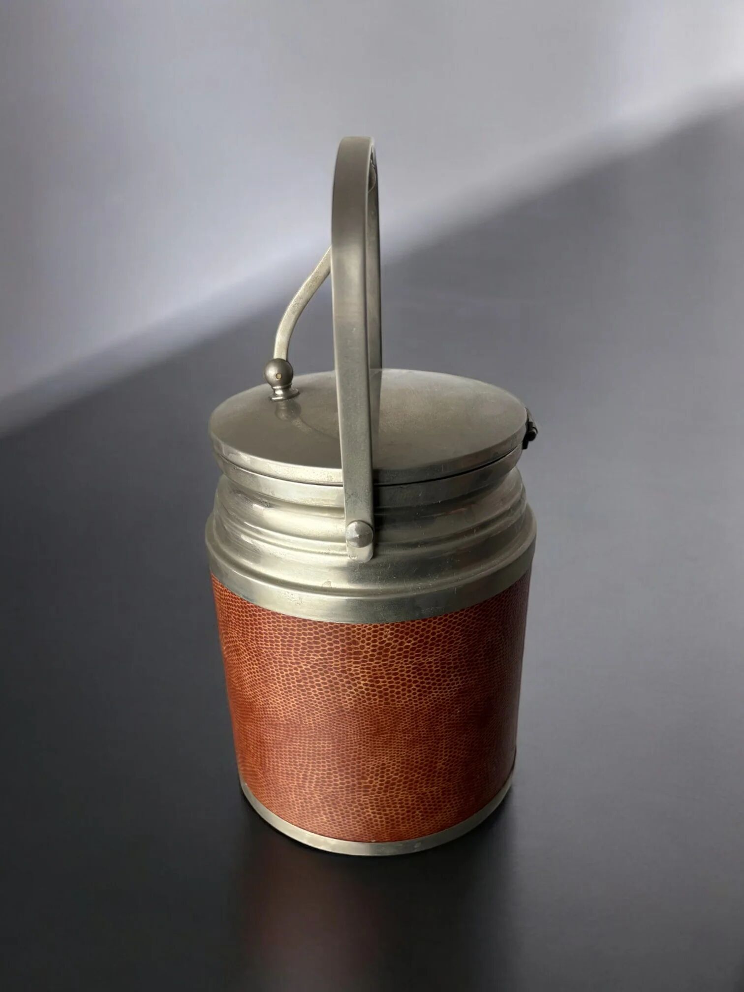 Regency leather ice bucket with tongs, Italy, 1970