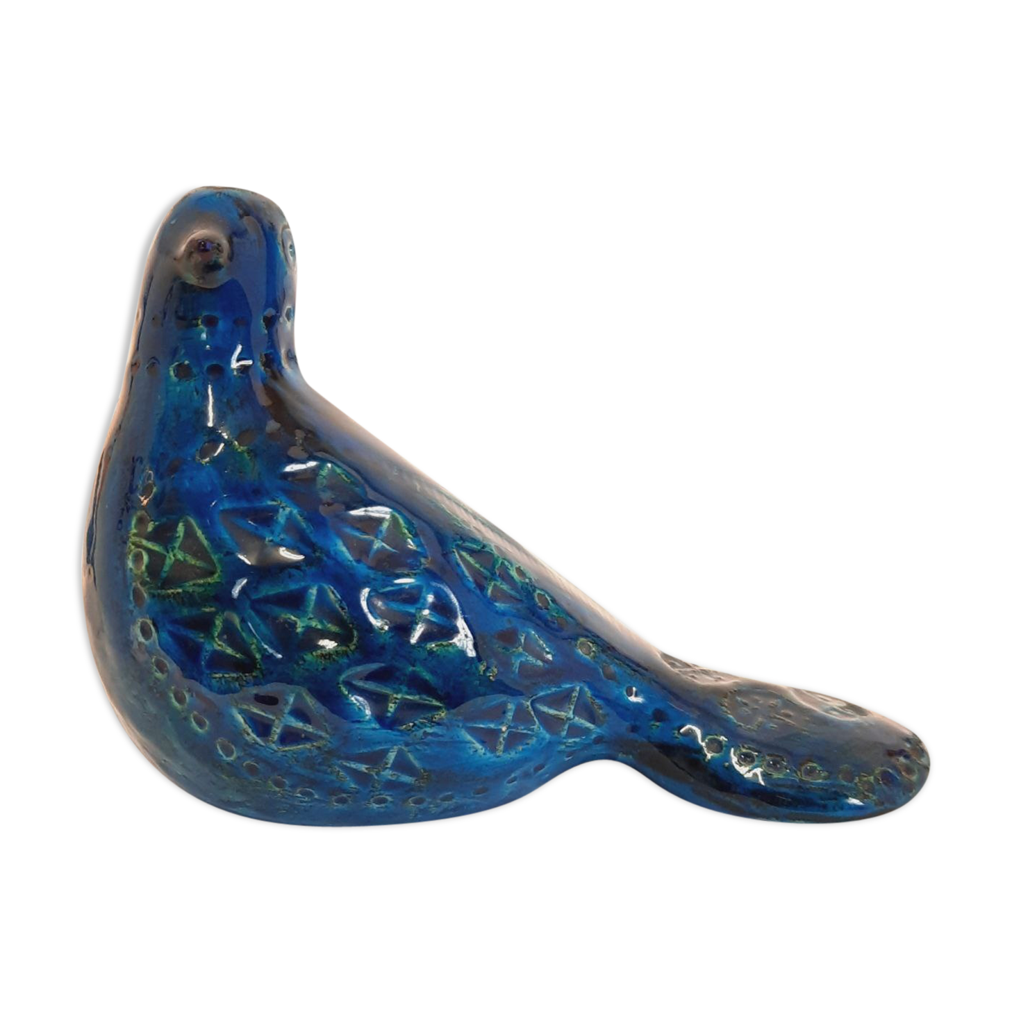 Vintage dove statue, Aldo Londi for Bitossi, Rimini blue series