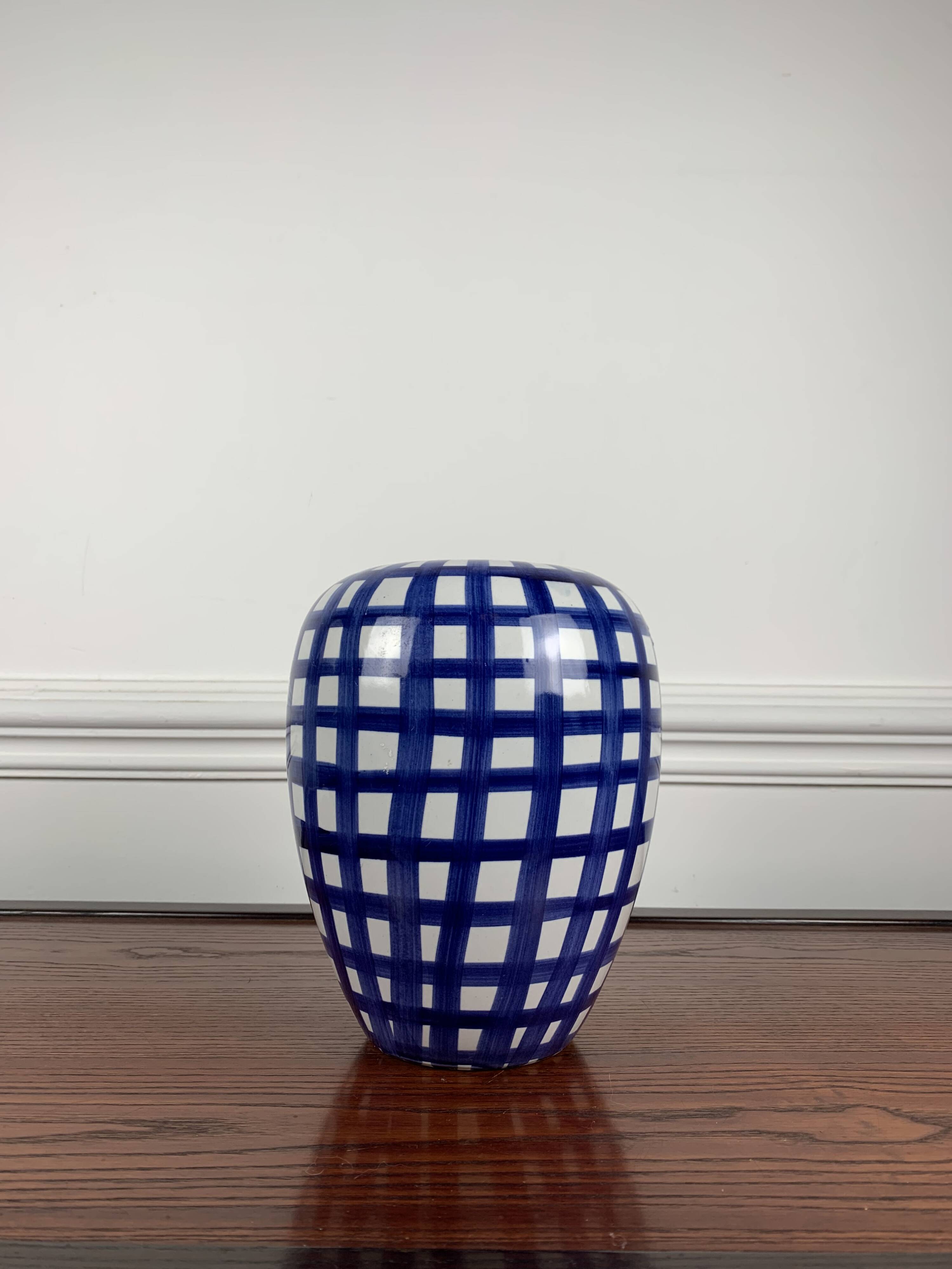 Hand painted blue & white ceramic vase