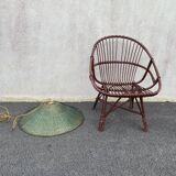 Suspension in green braided rattan