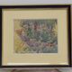 Watercolor Signed Emile Rondinet, woman resting in a Framed Garden