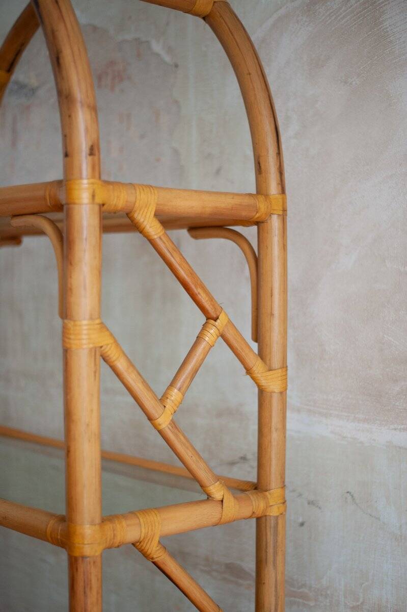 Vintage bamboo arch bookshelf, 1970s