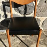 Set of 6 Danish chairs with black leatherette seats