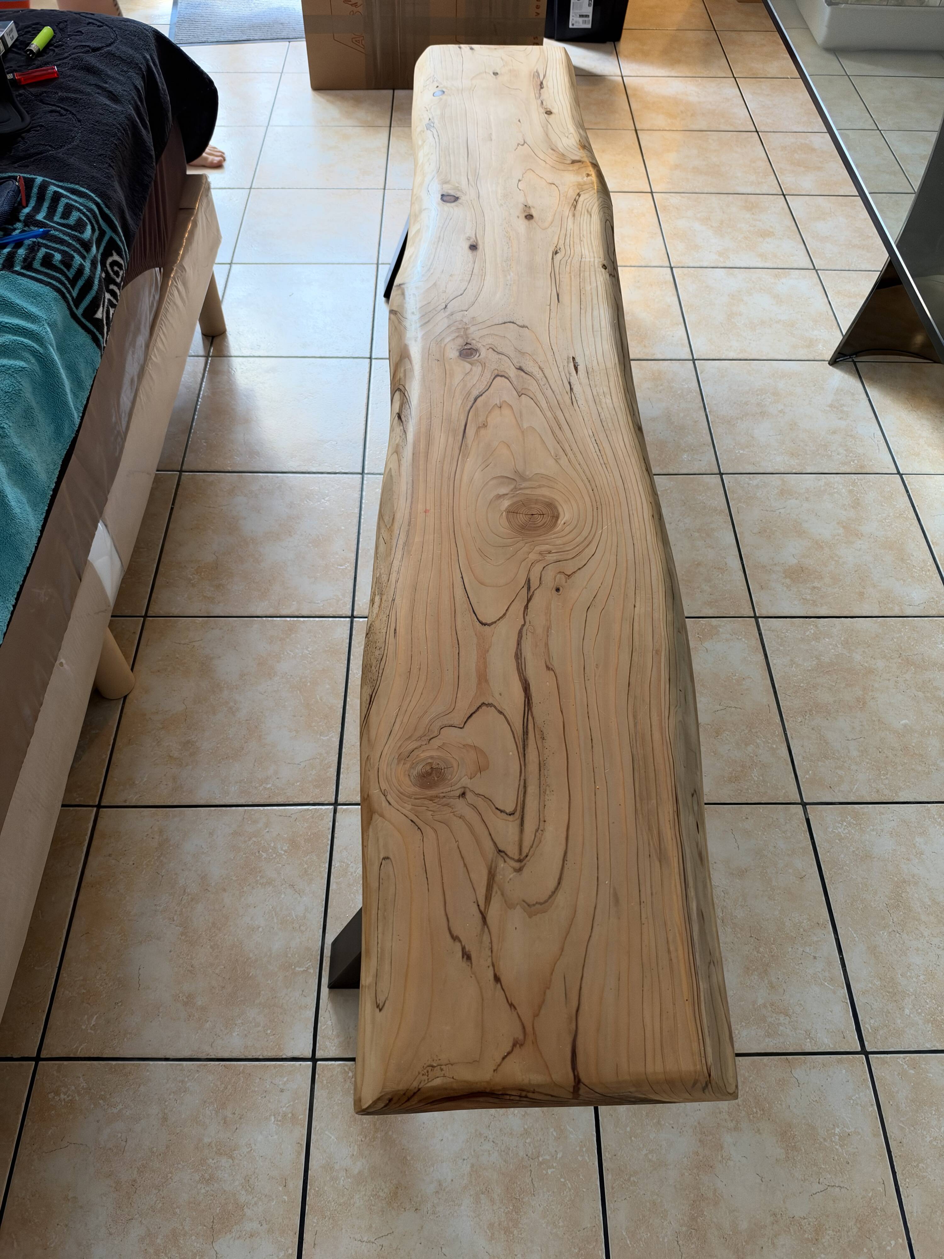 Cedar wood and black steel bench