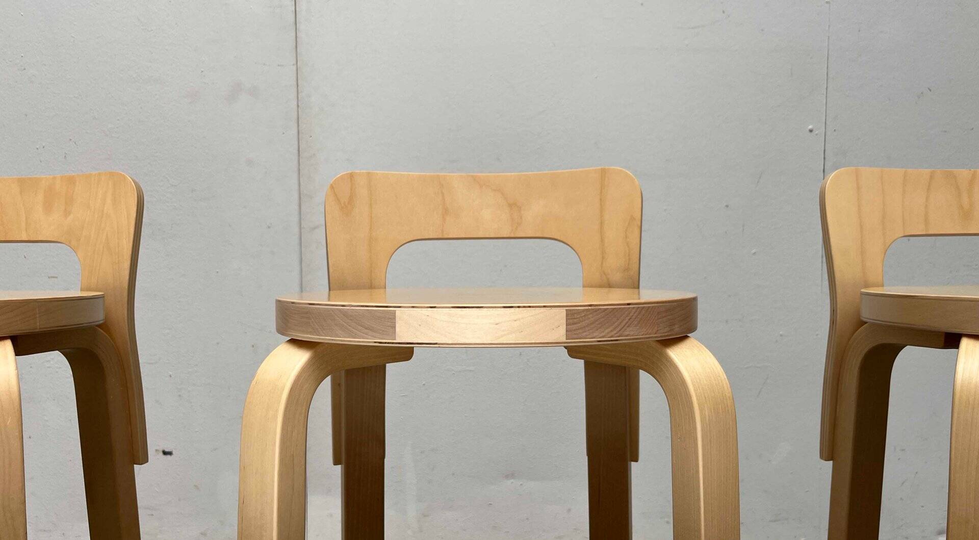 Mid-Century Modern High Stools K65 by Alvar Aalto for Artek, Finland, 2017, Set of 3