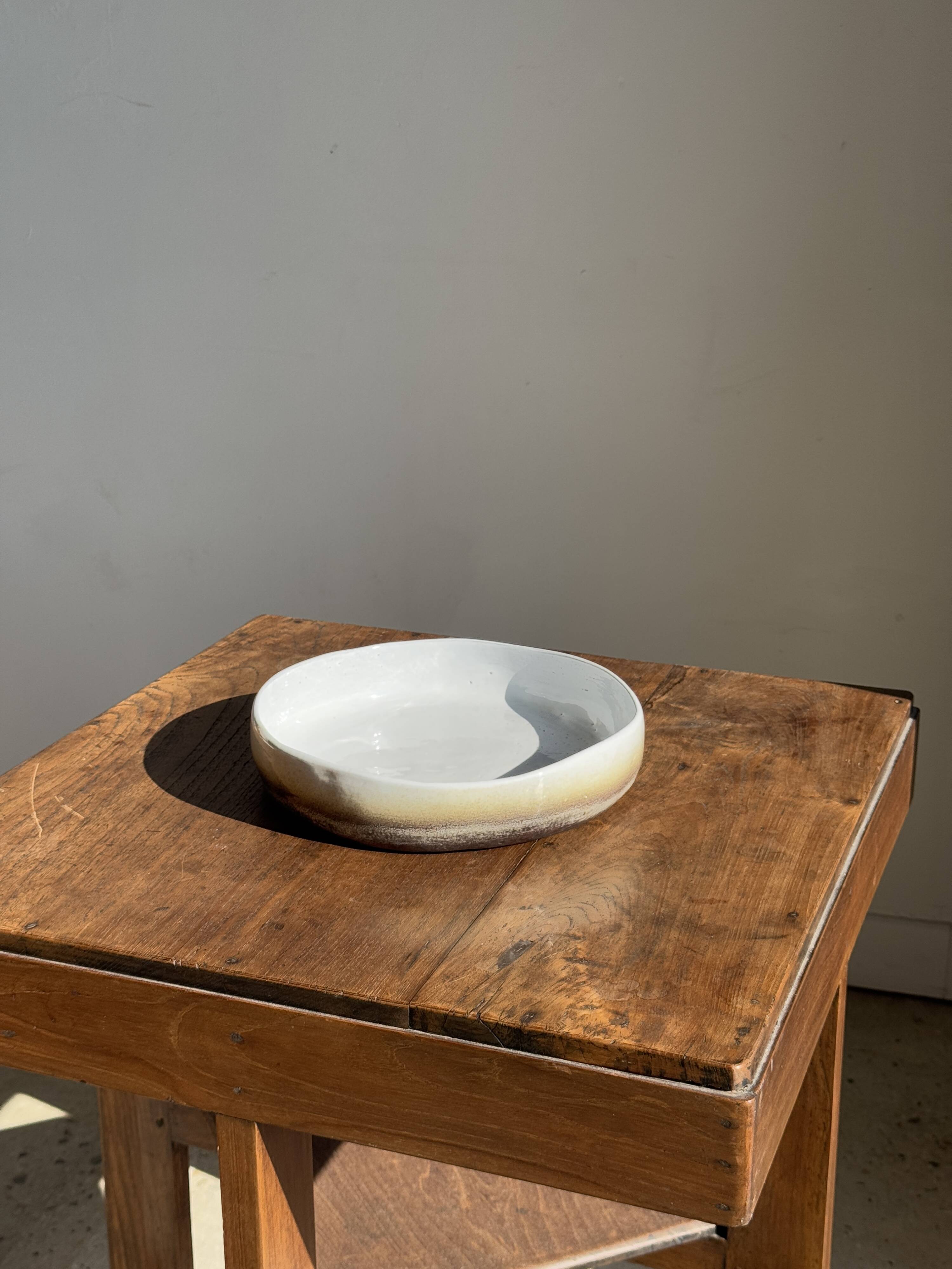 Large white and earthenware ceramic dish