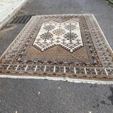 Large Persian rug beige brown wool knotted handmade 250x350cm