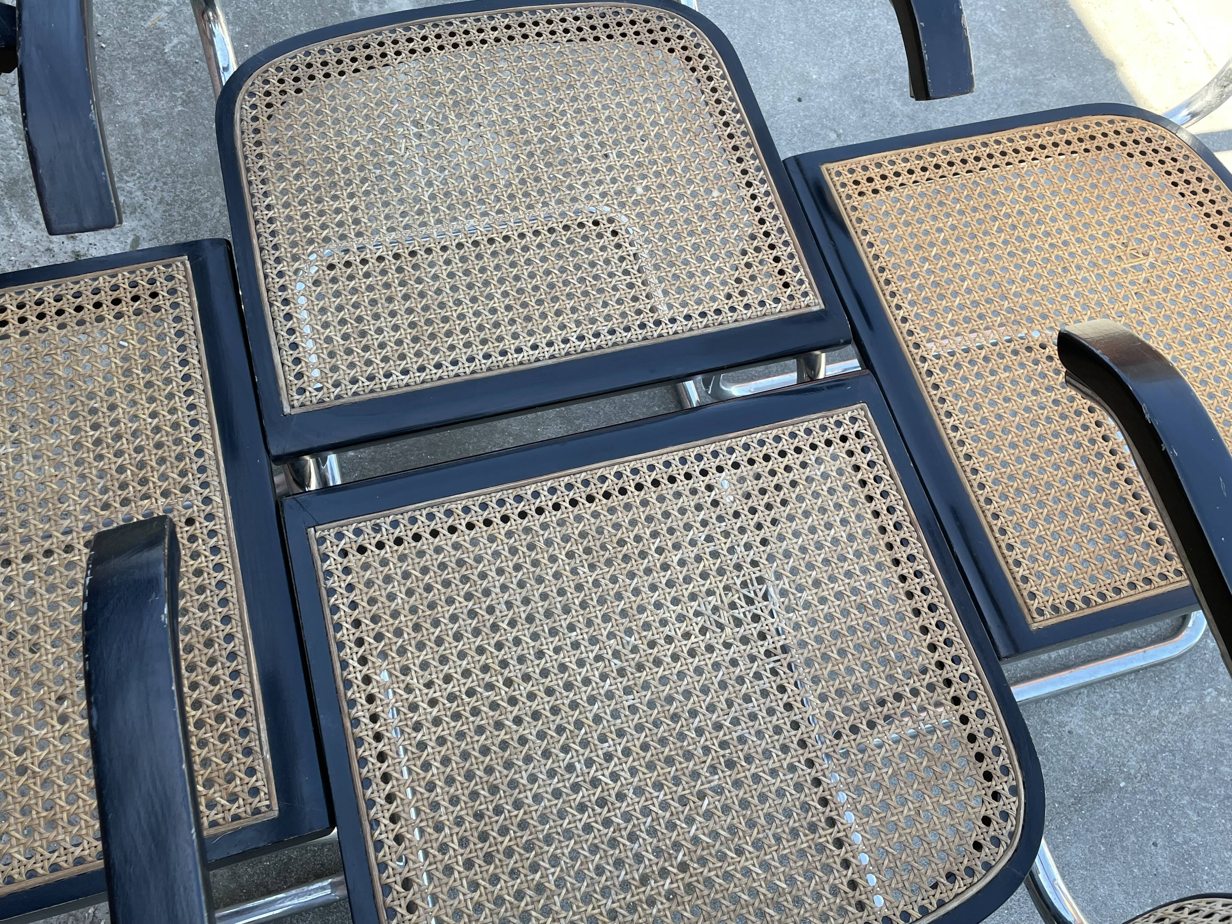 Set of 4 chairs model B64 Cesca with armrests in Black and Chrome