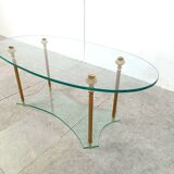 Table basse néoclassique en laiton et verre, années 1970