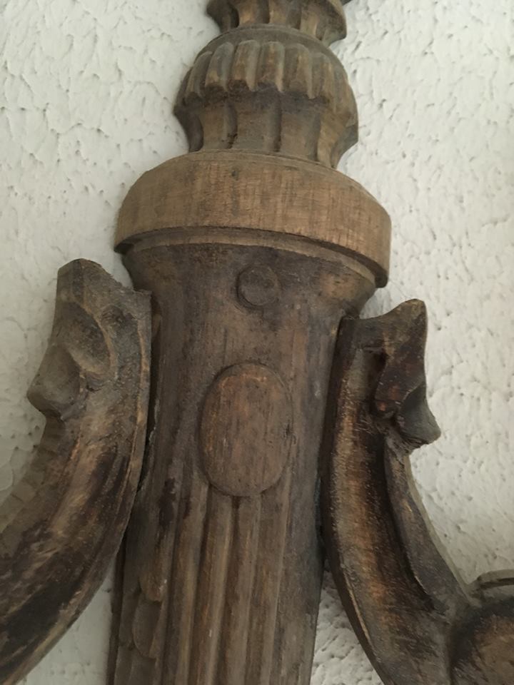 Wooden wall candelabra with two branches