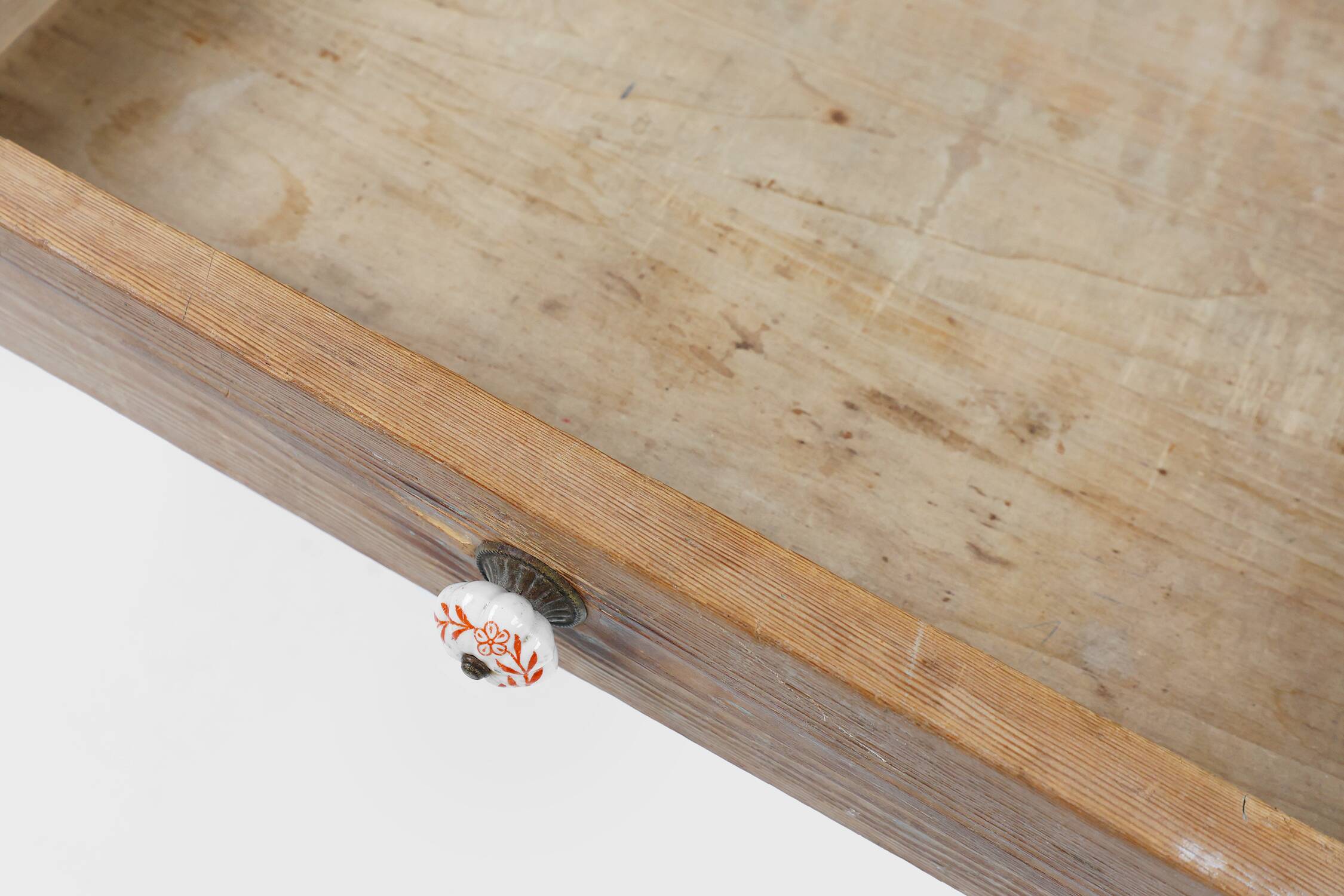 Rustic French pine wood dinner table with zinc top, ca. 1850