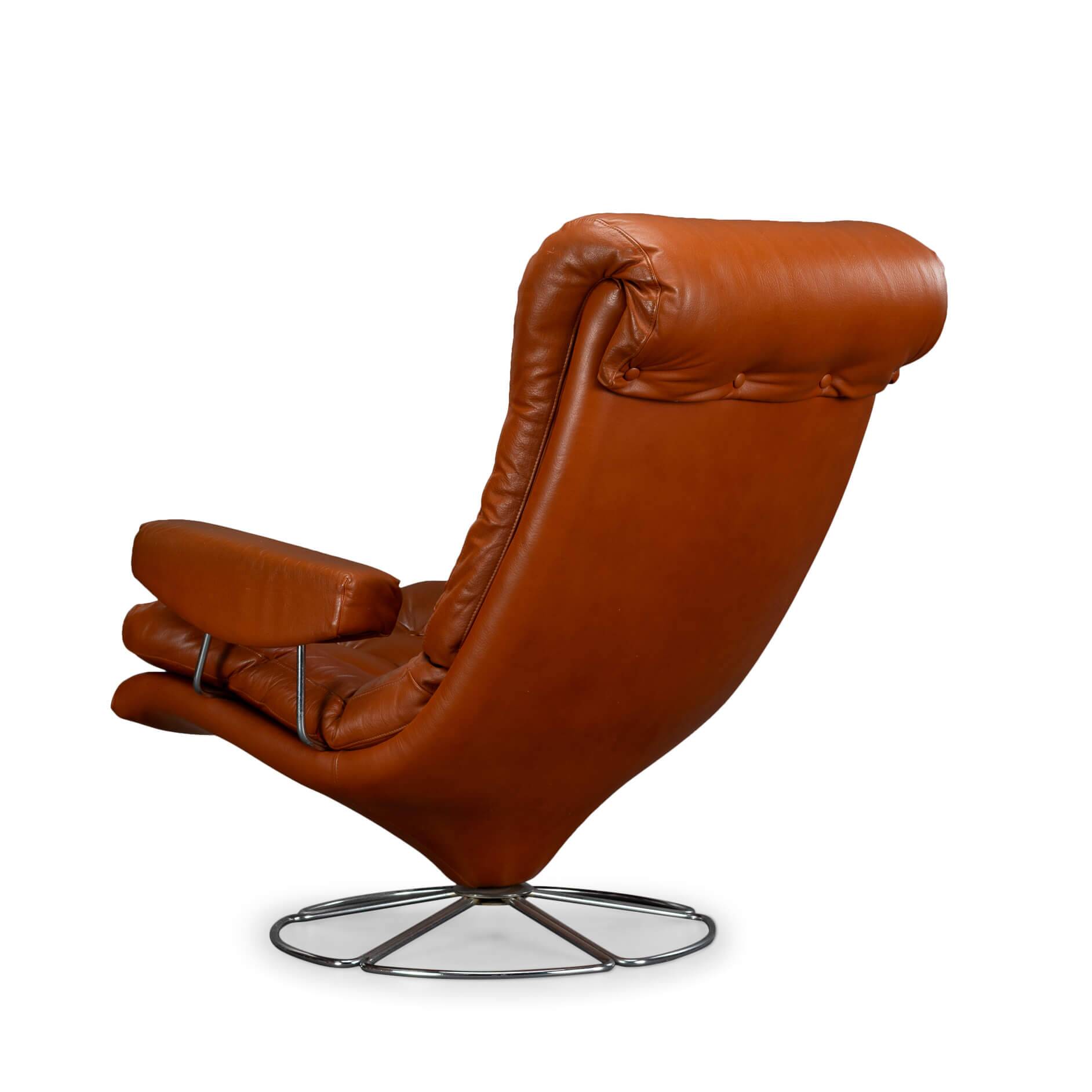 Cognac Leather Swivel chair, 1960s