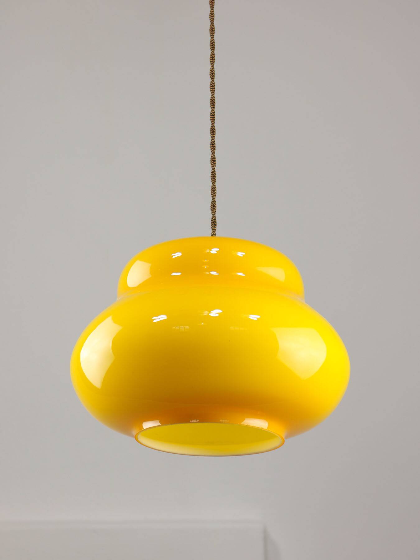 Mid-Century Italian Yellow Glass and Brass Pendant Lamp