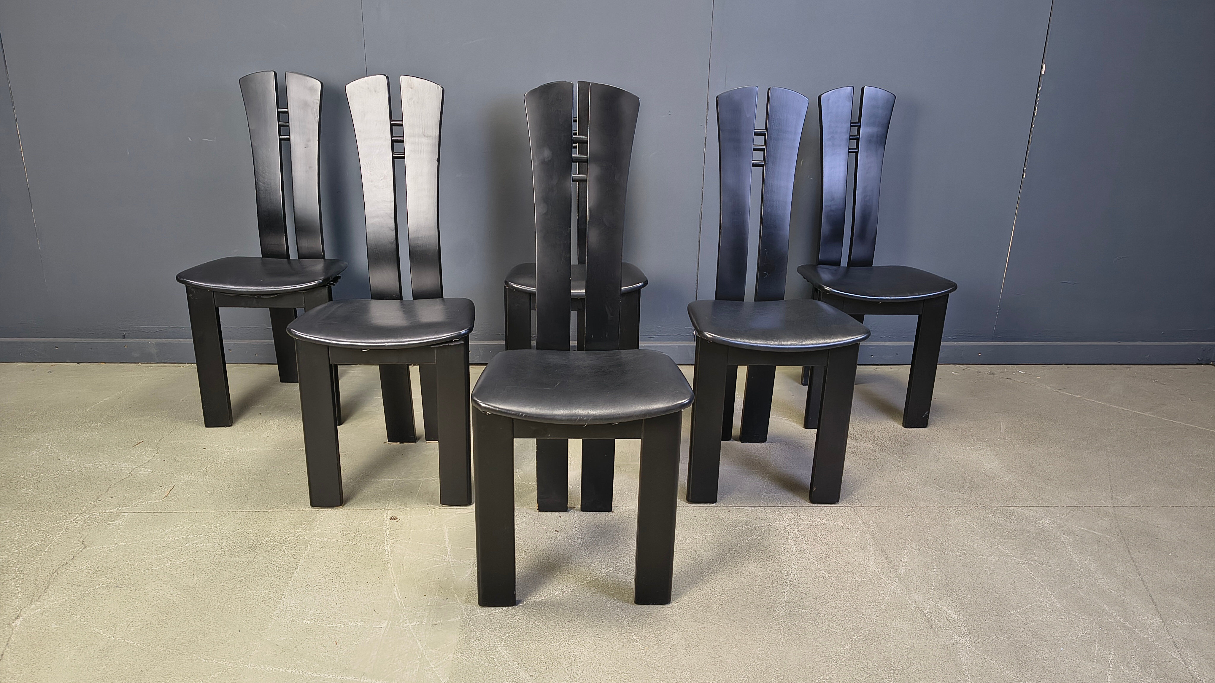 Post modern wooden dining chairs, 1980s - set of 6