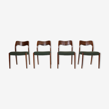 Set of 4 "model- 71" rosewood& new upholstery dining chairs Niels Møller , 1951