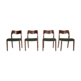 Set of 4 "model- 71" rosewood& new upholstery dining chairs Niels Møller , 1951