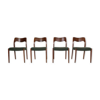 Set of 4 "model- 71" rosewood& new upholstery dining chairs Niels Møller , 1951