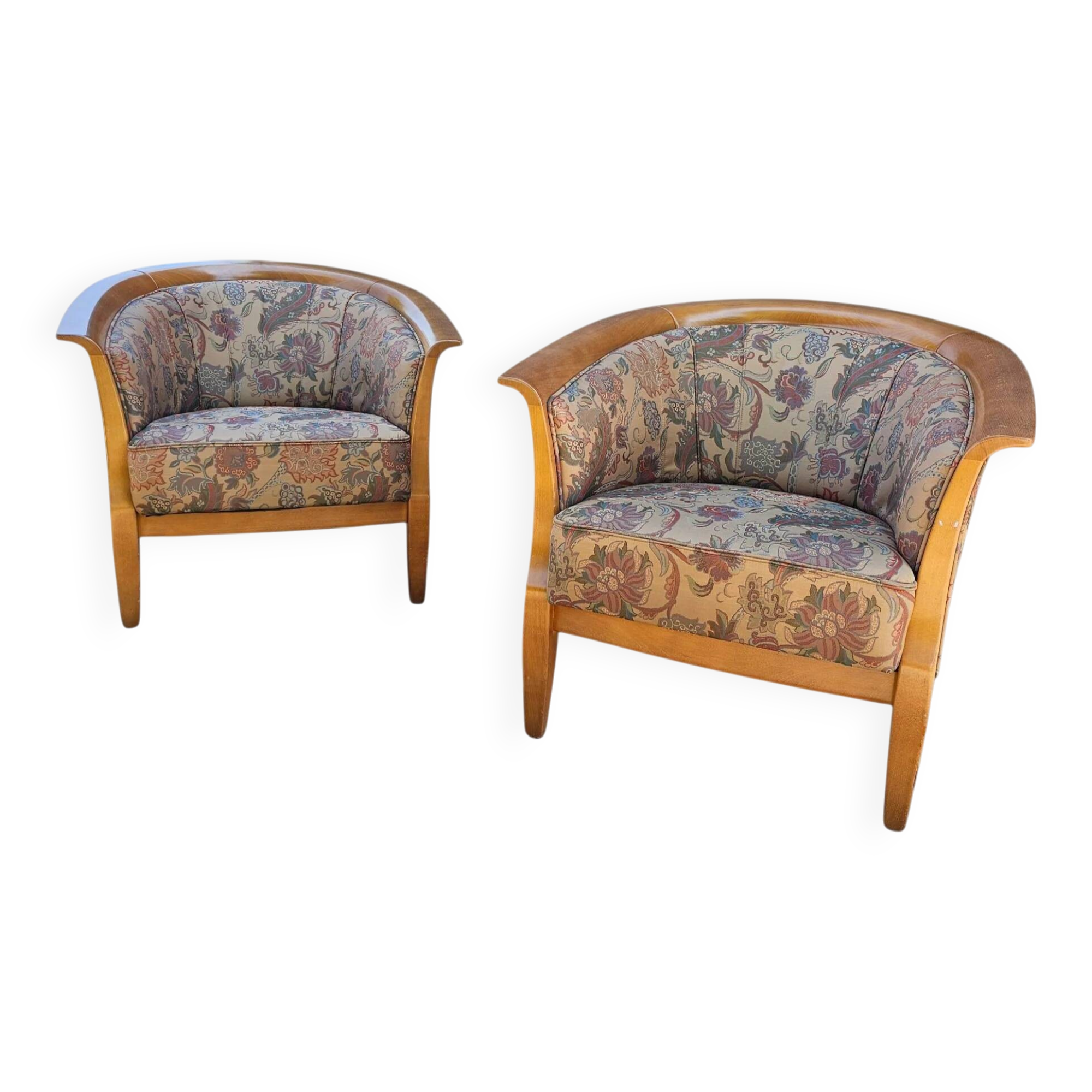 2 x armchair / club chair / floral fabric / 1980s
