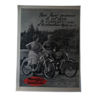 Une publicité vélomoteur et moto homme et femme  issue d'une revue d'époque