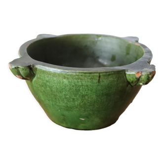 Old mortar in green glazed terracotta