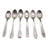 6 small mismatched old silver metal spoons for a chic table