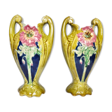 Pair of flowery vases in dabbling