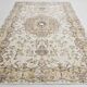 Vintage Turkish rug in beige and brown with floral medallion, 192 × 294 cm