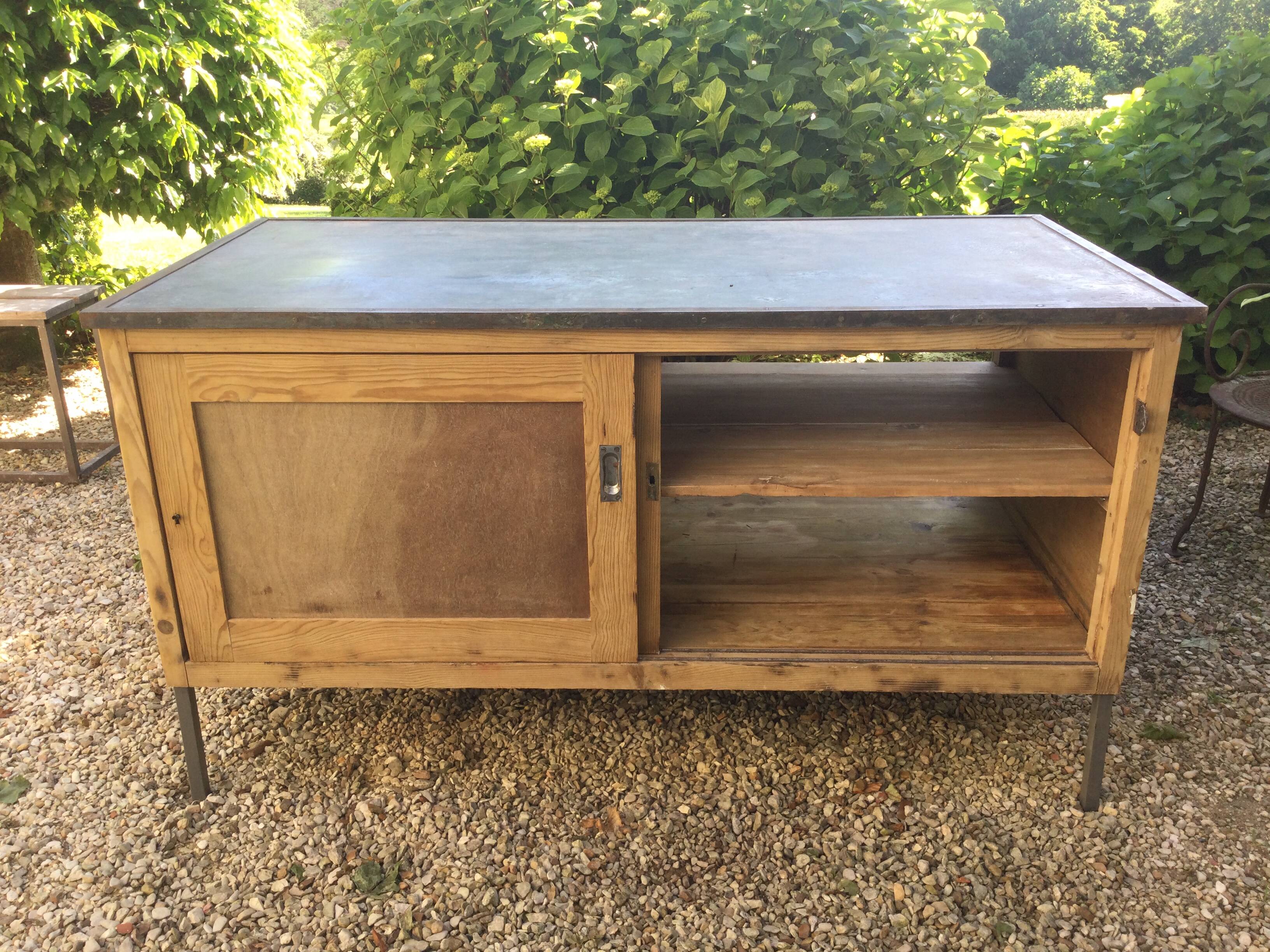 Antique workshop cabinet with sliding doors