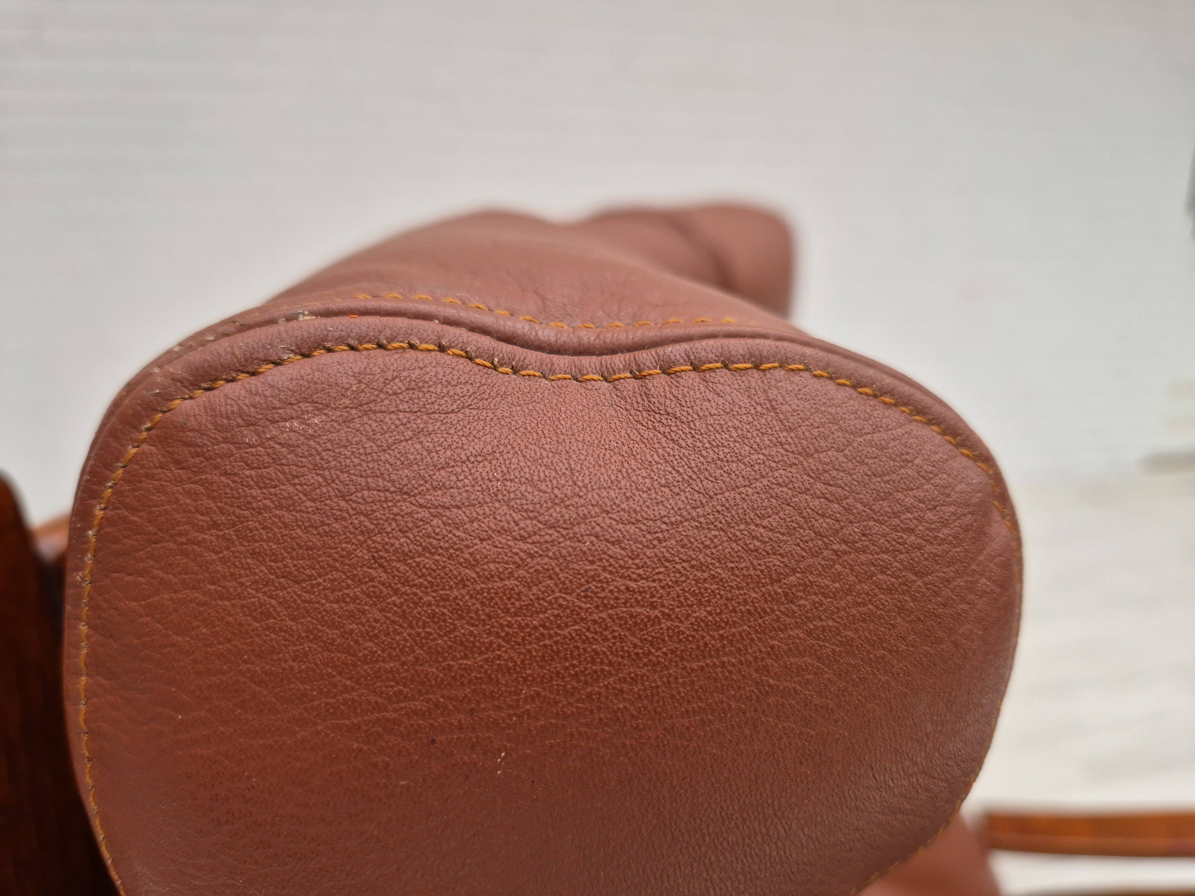 1970s, Scandinavian design, lounge chair, original condition, leather, bent wood.