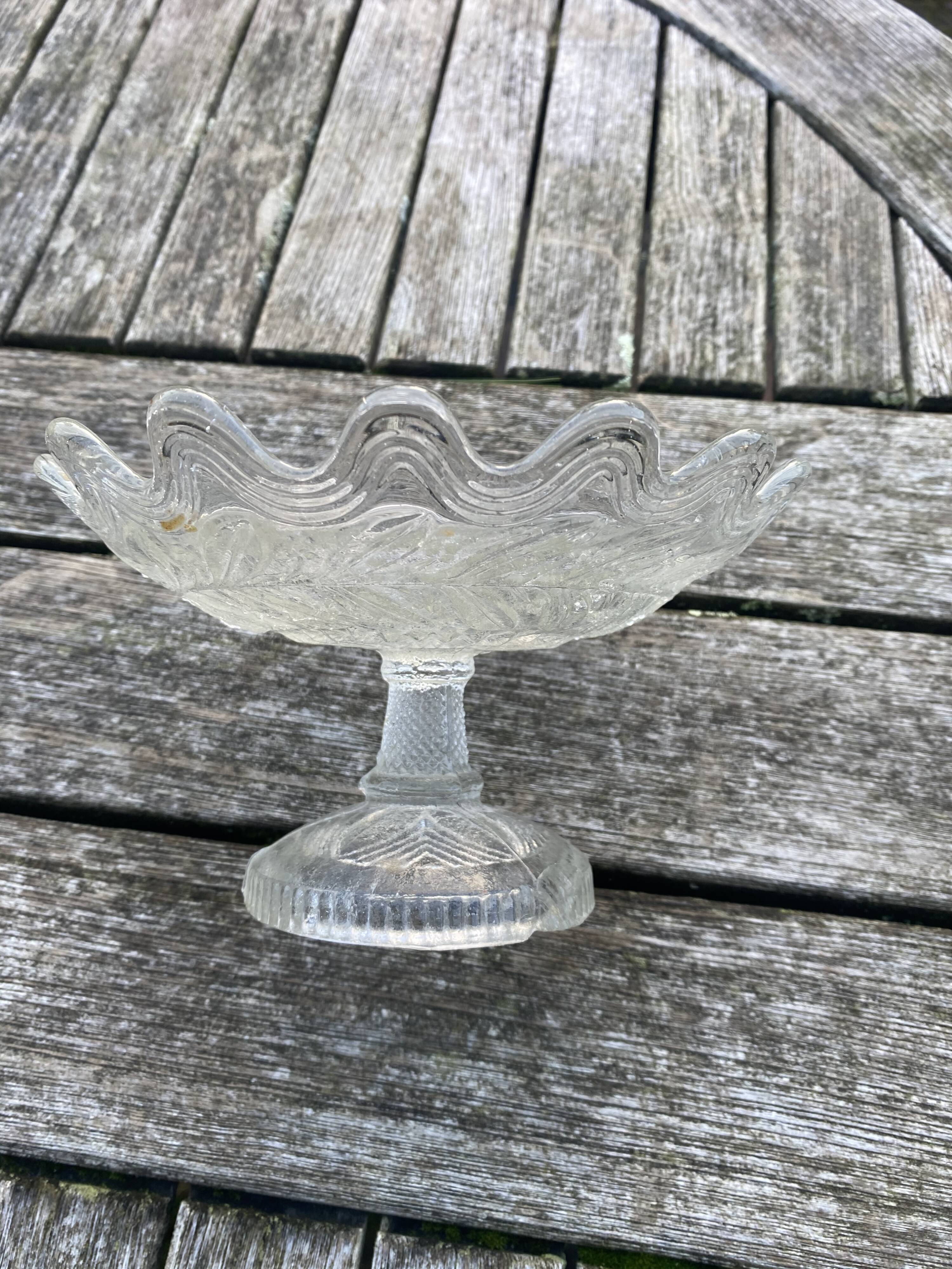 Molded pressed glass compote bowl