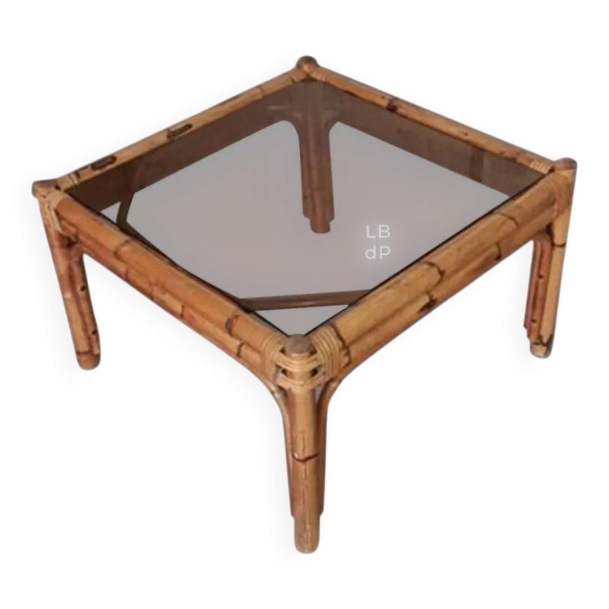 Vintage coffee table, rattan, bamboo and glass in the style of Vivai del Sud.