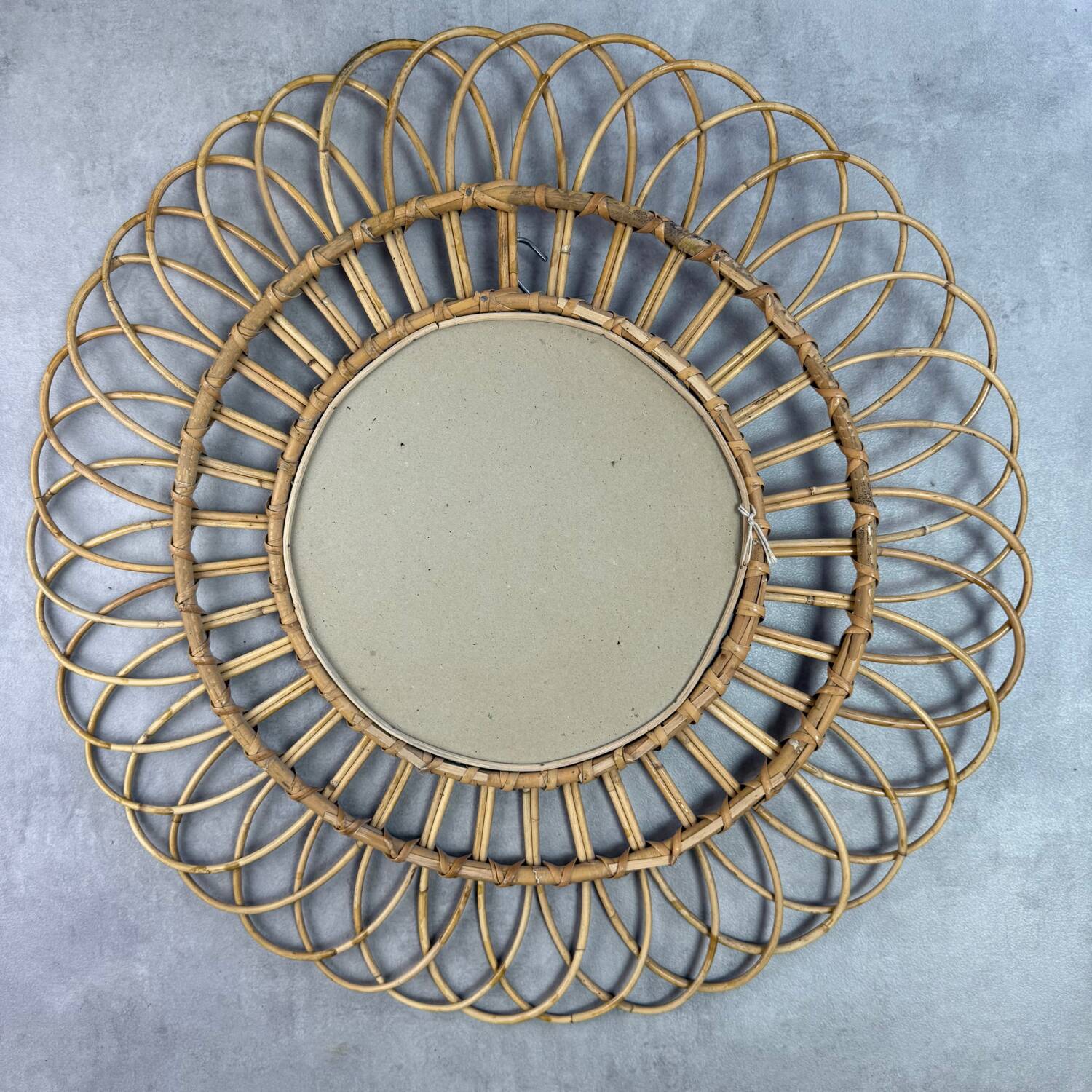 Round Sun Mirror in Rattan from the 1950s Spain Ibiza