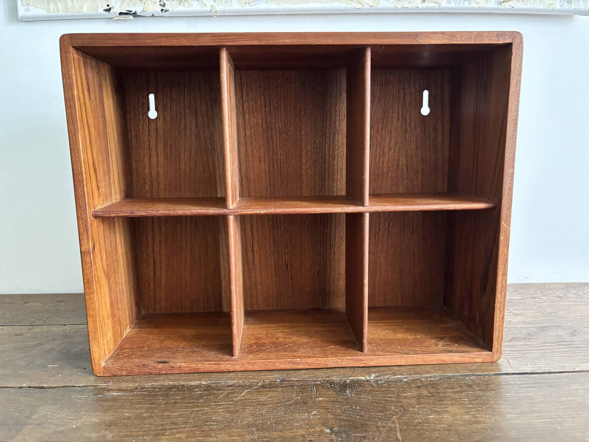 Vintage wall shelf in Scandinavian/Danish teak – 6 compartments – 1960s