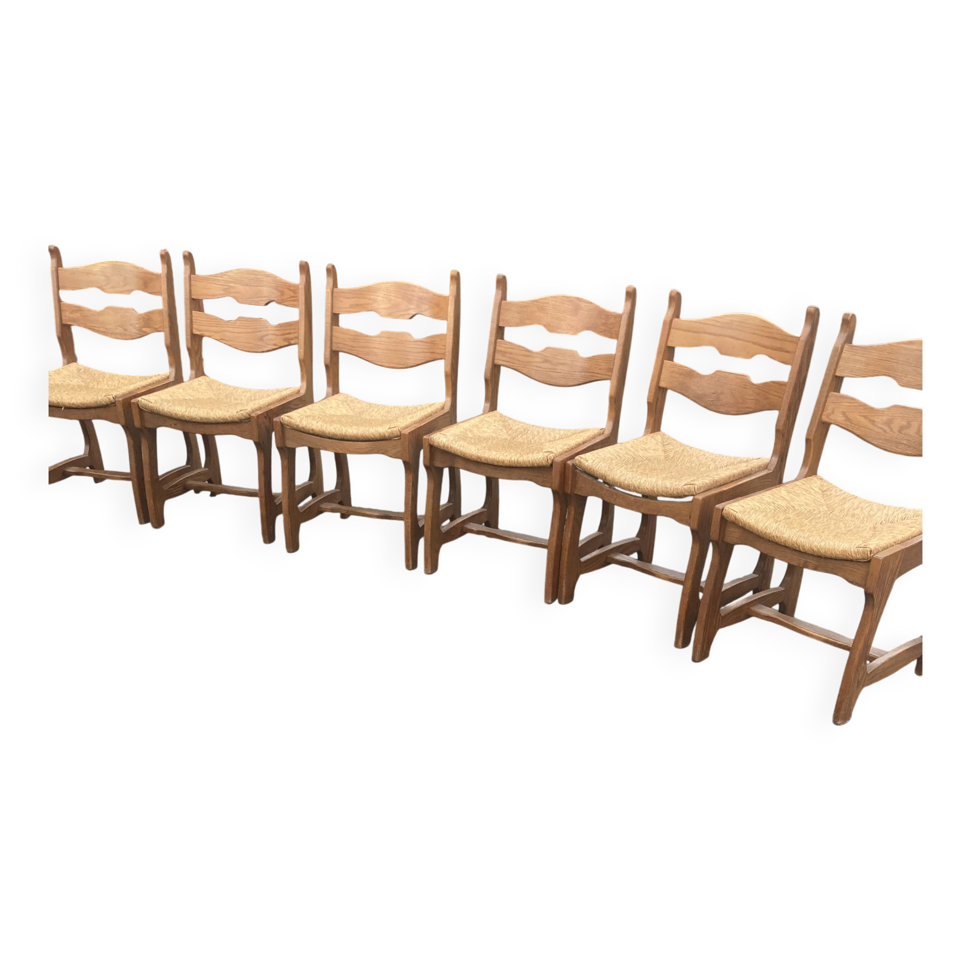 6 brutalist chairs by Guillerme and Chambron