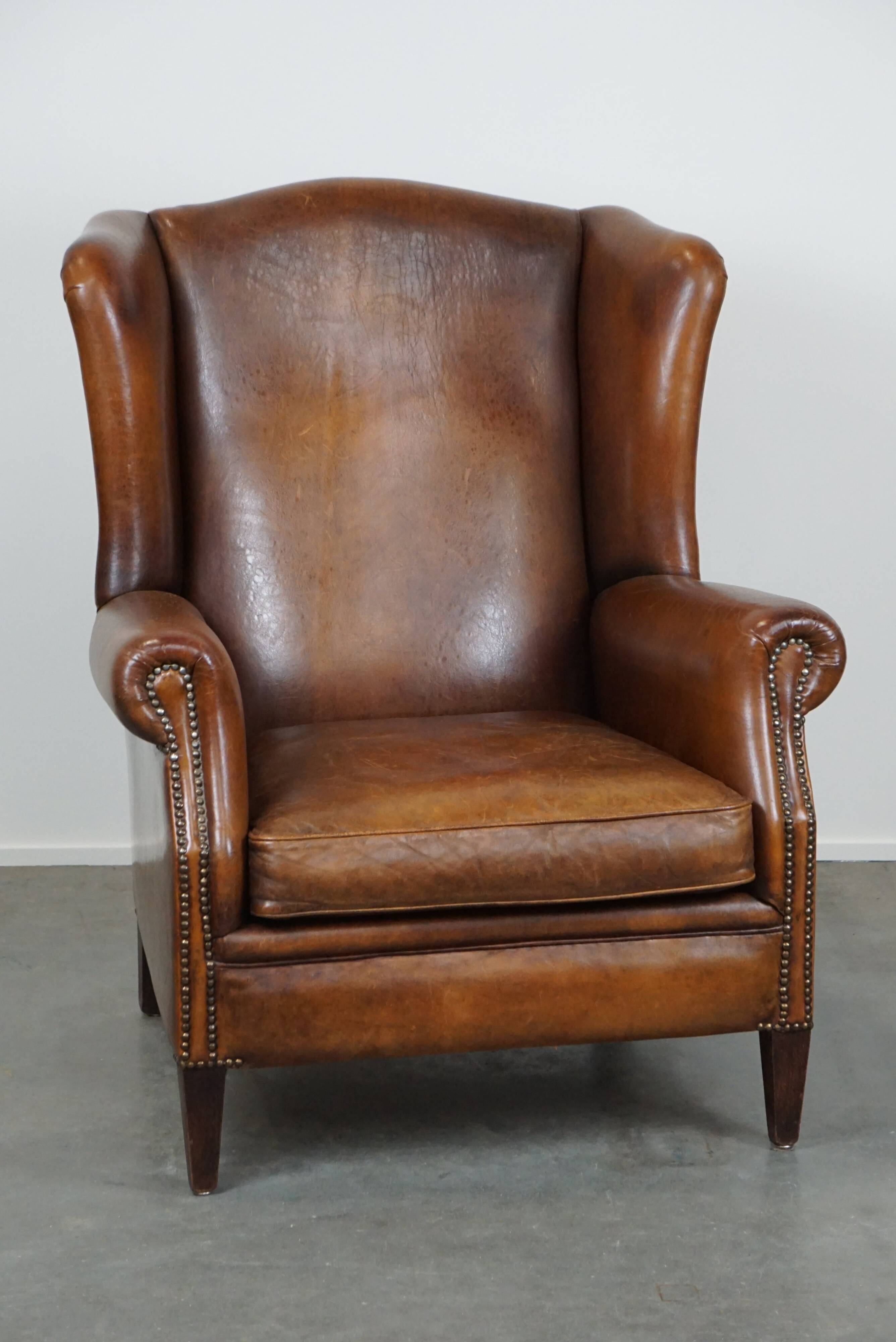 especially comfortable wingback chair made of sheepskin leather, stunning colors
