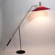 Articulated floor lamp with counterweight mid-century by Rupert Nikoll, nickel, brass.