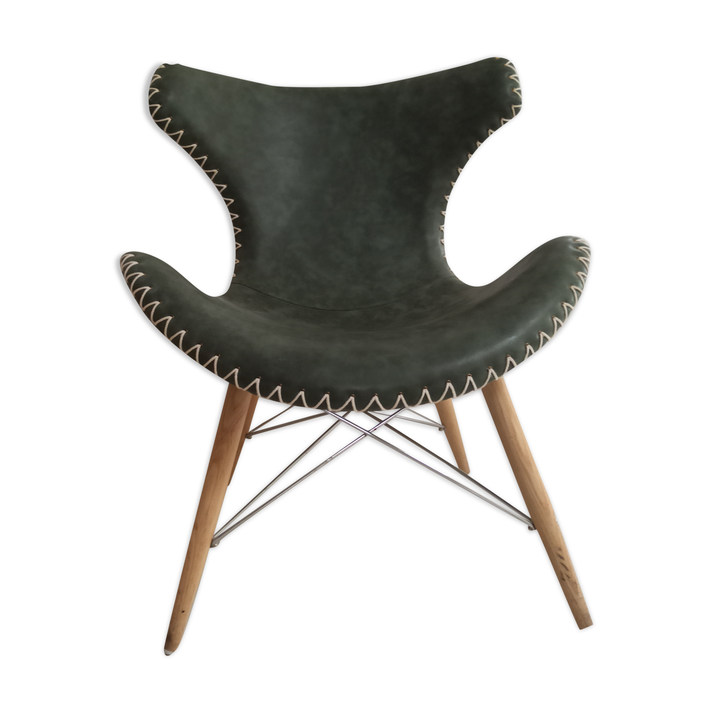 Fauteuil contemporain cuir bois et corde