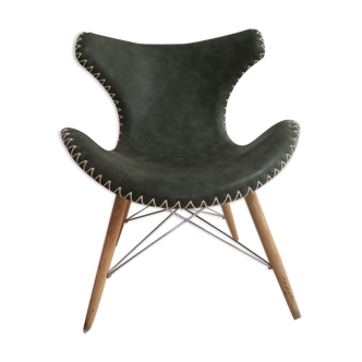 Contemporary armchair leather wood and rope