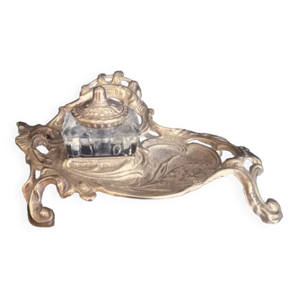 Art Nouveau style desk inkwell in bronze