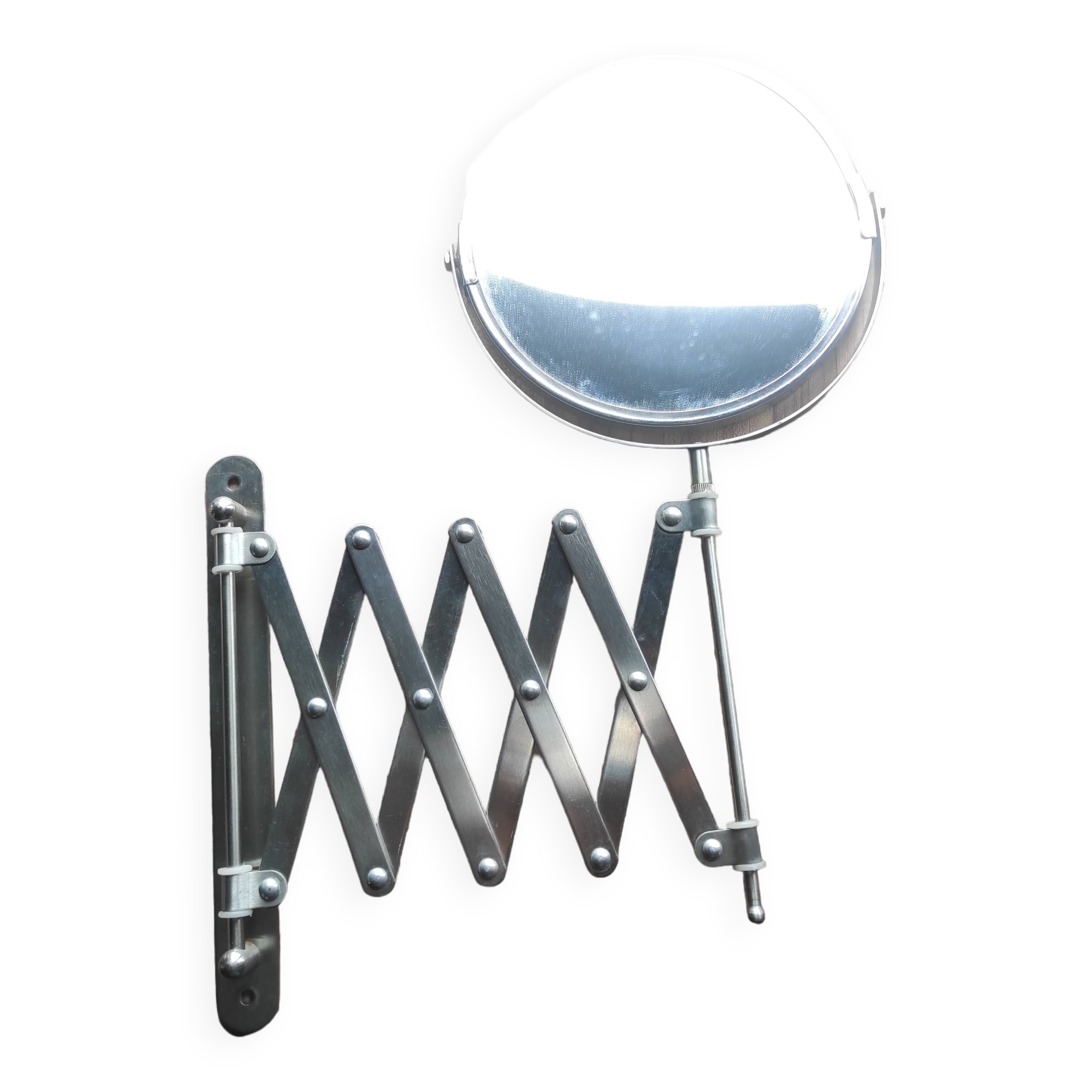 Chrome bathroom mirror, magnifying and extendable accordion, vintage