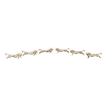 6 vintage silver metal horse knife rests