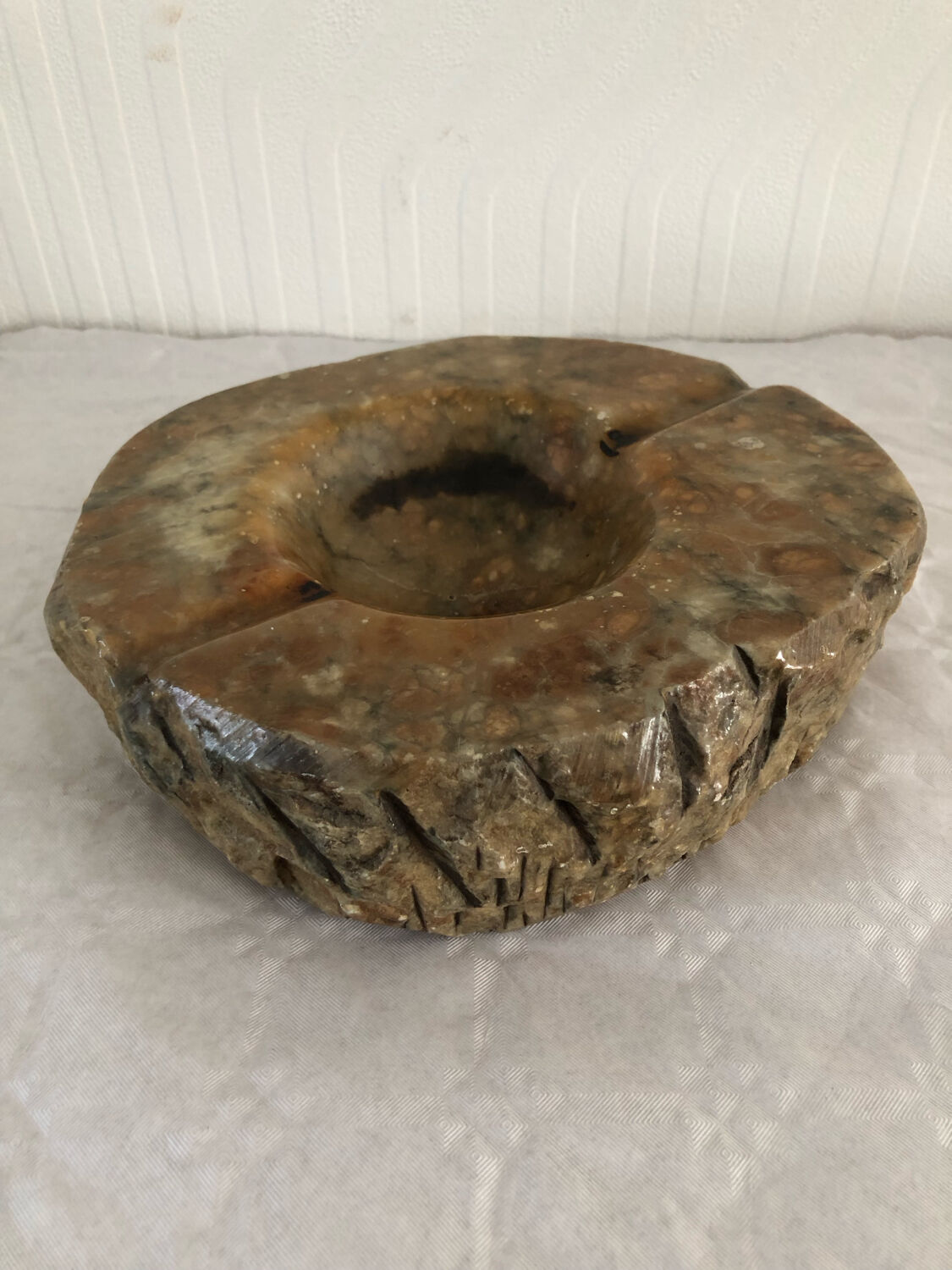 Polished and raw marble ashtray