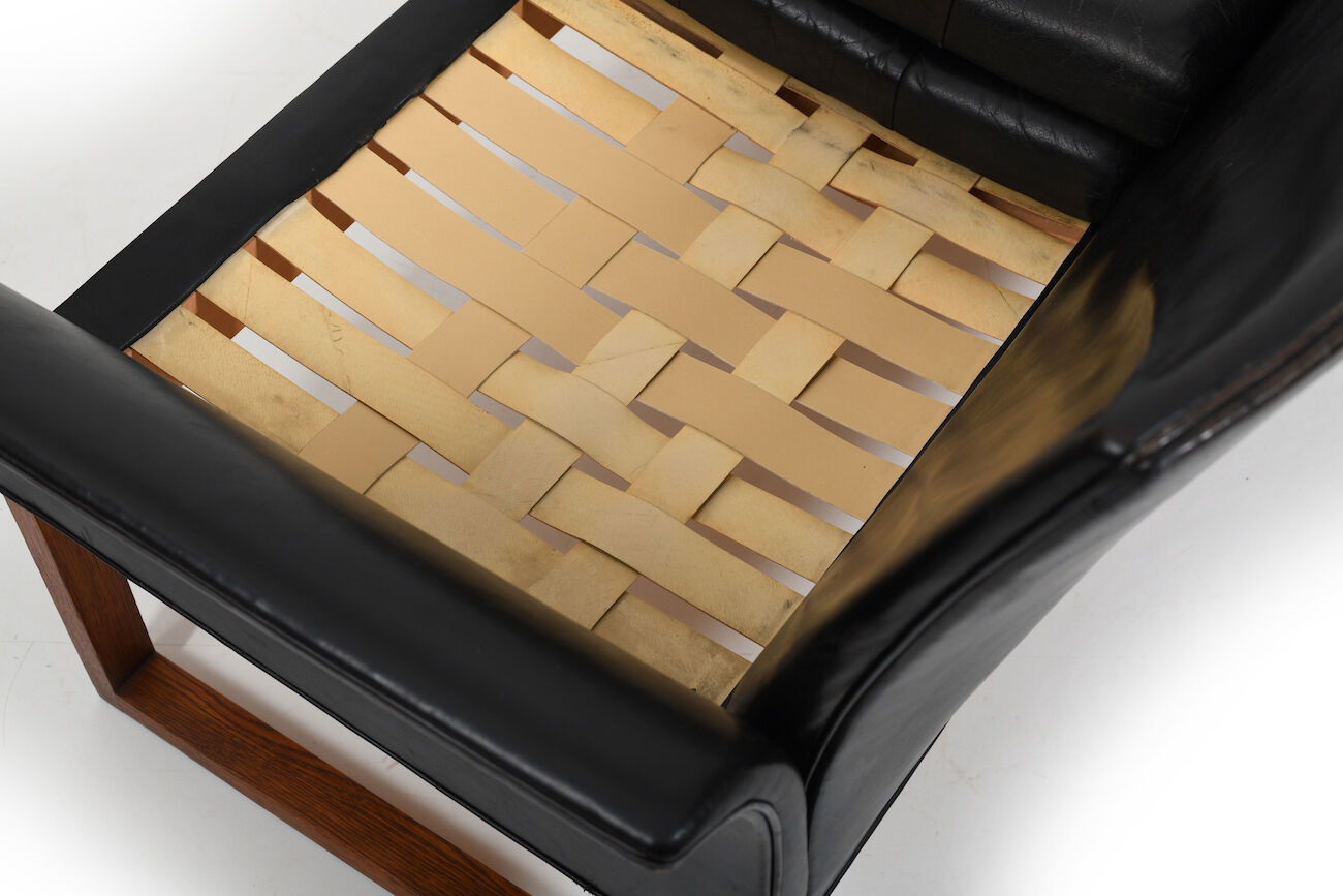 Danish Teak and Black Leather Sofa c.1960