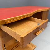 Bauhaus Walnut Writing Desk with Red Top