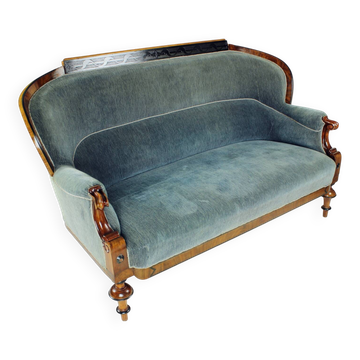 Canapé Biedermeier unique en tissu d'origine et placage de noyer, Vienne, Autriche vers 1825