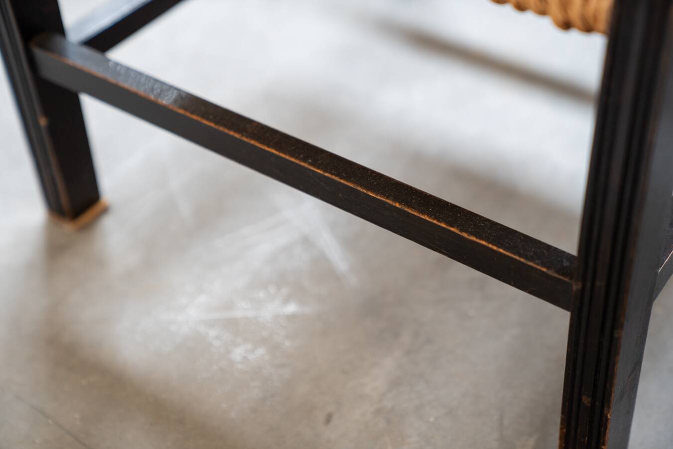 2 low bedroom chairs in hand-woven rice straw, 1950s/1960s