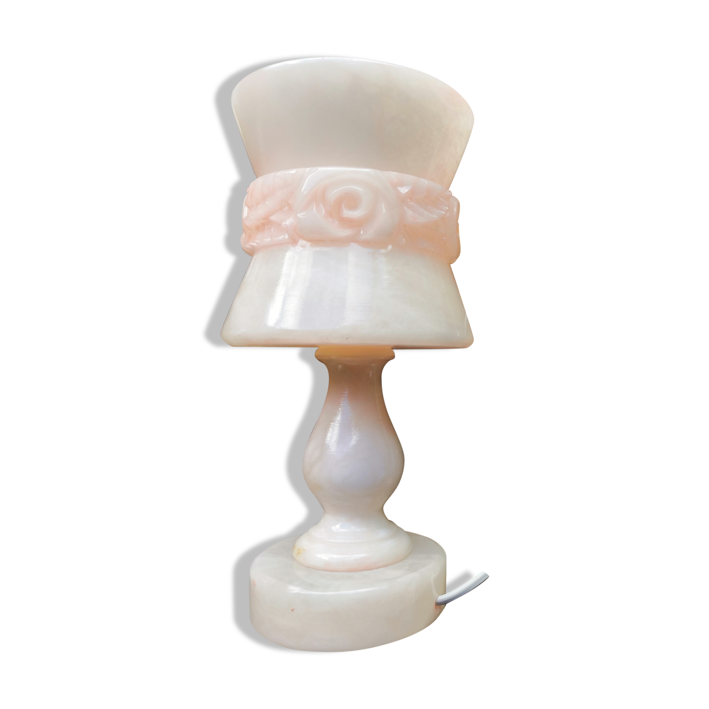 Bedside lamp in alabaster or vintage pink onyx