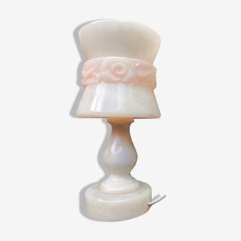 Lampe de chevet en albâtre ou onyx rose vintage